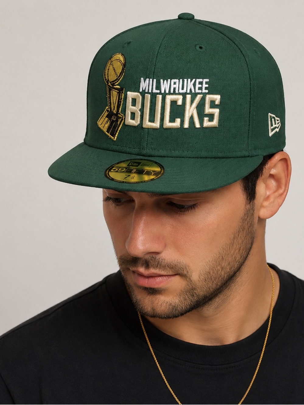New Era Milwaukee Bucks 2021 NBA Champs 59FIFTY Fitted Hat 7 5/8 New